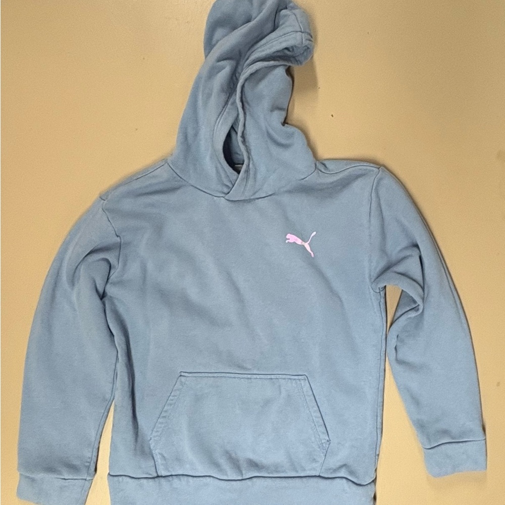 Puma Light Blue Hoodie with Pink Emblem